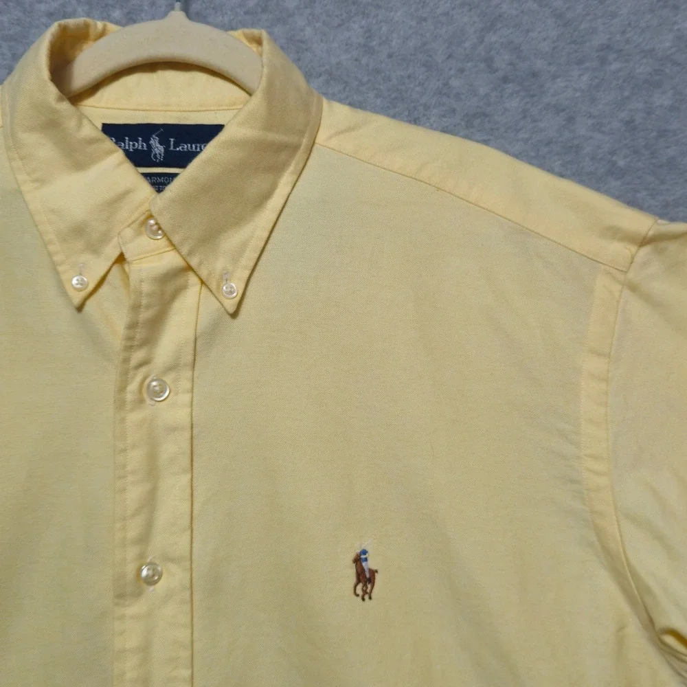 Ralph Lauren Yarmouth Mens 15.5 33 Yellow Cotton Oxford Button Down Flesh Pony - Picture 3 of 7